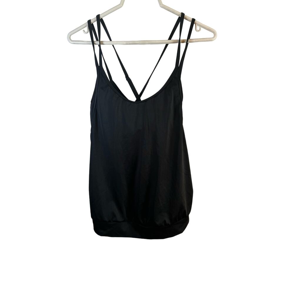 Athelta Black 36 B/C Built in Bra Strap Tank Work Out Swim Top Slimming Babydoll